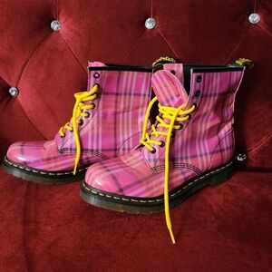 Hot Pink Yellow Plaid Dr Martens 8-eye Boots Never Worn
